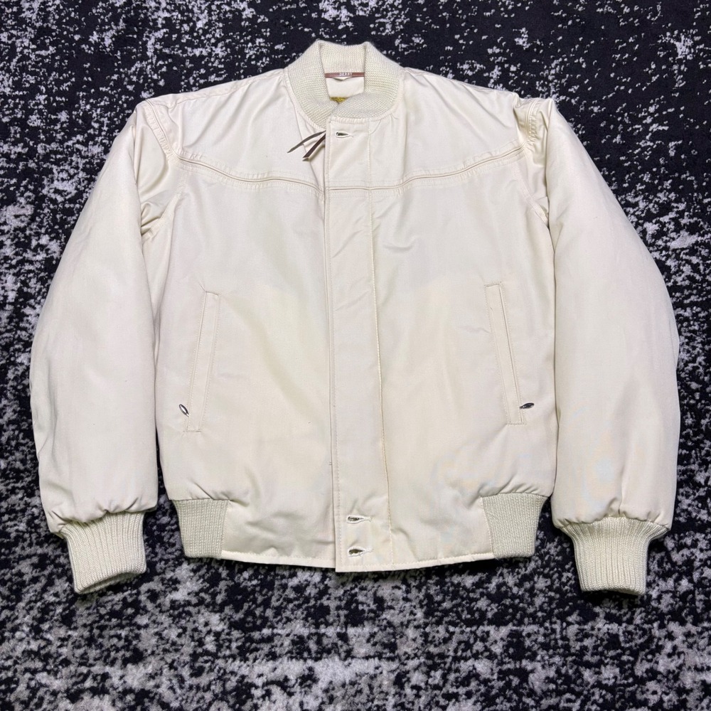 Vintage Derby of San Francisco Bomber Jacket Cream White Paisley Lined Size 34